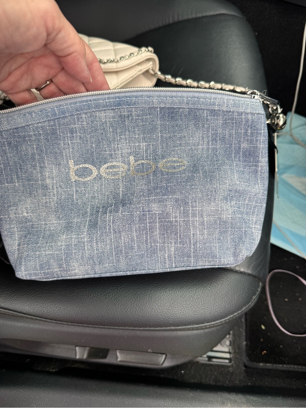 BEBE Light Blue Denim-Texture Cosmetic/Toiletry Bag. New